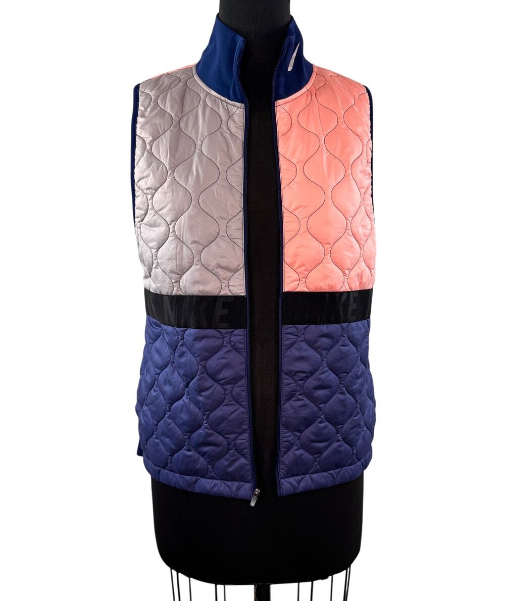 NIKE Aerolayer Multi Running Vest Colorblock Quilted Mock Neck Full Zip Medium M